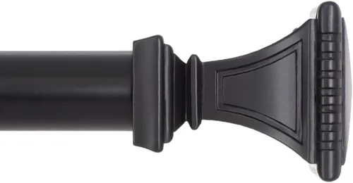 Miniatura 5 de Ivilon Barra de cortina decorativa para ventana, remates cuadrados tallados, barra de 1 1/8 pulgadas, 28 a 48 pulgadas, negro antiguo