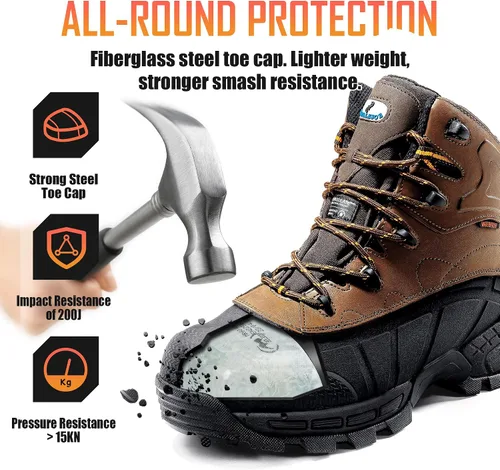 Miniatura 2 de Botas de Trabajo Impermeables con Puntera Compuesta Zapatos Antideslizantes de Cuero Botas de Construcción a Prueba de Perforaciones Zapatos