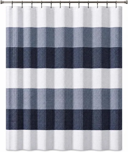 Miniatura 11 de Dainty Home Cortina de ducha de tejido Waffle en degradado azul agua - 70" x 72" - Cortina de ducha de mezcla de poliéster resistente al agua - La
