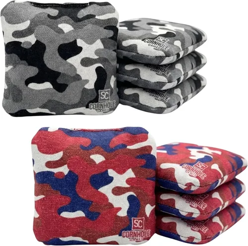 Miniatura 18 de Bolsas Profesionales de Cornhole de Doble Cara - 16 oz 6x6 con Relleno de Resina Premium - Bolsas de Frijoles Pro de Torneo Oficial Rojo/real