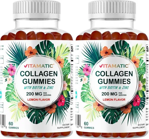Miniatura 10 de Vitamatic Gomitas de colágeno hidrolizado con vitamina C, zinc y biotina, 200 mg - Apoyo para la piel saludable - 60 gomitas