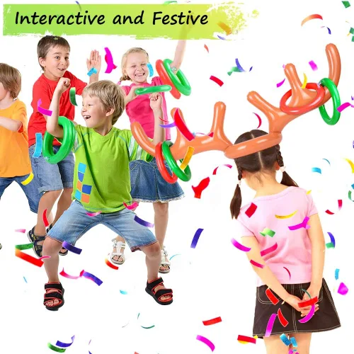 Miniatura 5 de Christmas Games for Family Party, 4 Pack Inflatable Reindeer Antler Ring Toss Game Great Christmas Games for Adults and Kids