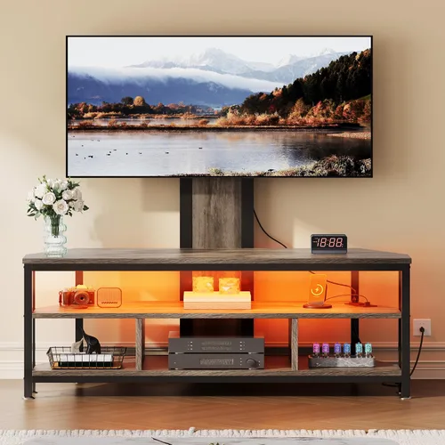 Miniatura 10 de DWVO Soportes de TV negros para sala de estar con toma de corriente, soporte de TV con montaje, centro de entretenimiento LED para TV de 70/65/60