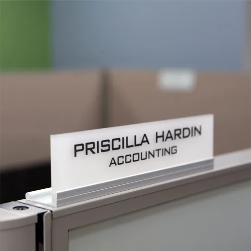 Placa de identificación personalizada para cubículos de oficina. Soporte de aluminio moderno - 4 colores de placa (blanco escarchado)
