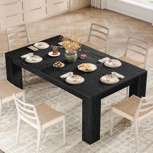 Miniatura 5 de Tribesigns Mesa de comedor de 63 pulgadas para 4 a 6, mesa rectangular de cocina, mesa de comedor de madera negra para cocina del hogar, comedor