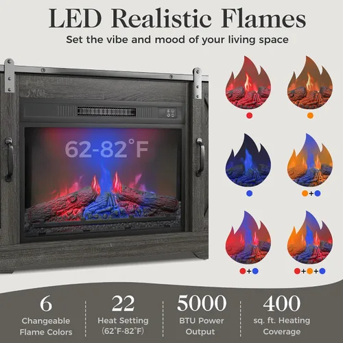 Miniatura 3 de RoyalCraft Soporte de TV con Chimenea para TV de 65+ Pulgadas, Centro de Entretenimiento Estilo Granja de 34" de Alto con Chimenea Eléctrica de 23