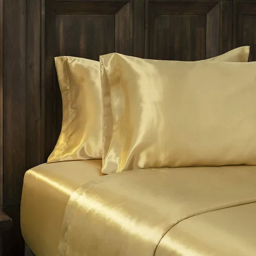 Miniatura 9 de 4 piezas de sábanas de satén 100% seda pura, lujosa colección de ropa de cama ultrasuave y suave, 19 pulgadas de profundidad, 1 sábana bajera, 1