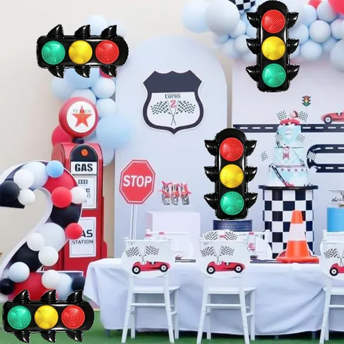 Miniatura 7 de 4 globos de semáforo de 23.3 x 31.7 pulgadas, suministros de decoración de fiesta de cumpleaños de coches de carreras