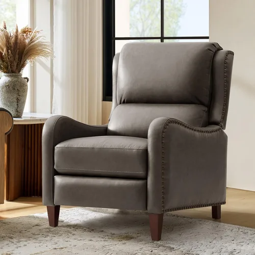 Miniatura 26 de HULALA HOME Silla Reclinable de Cuero Genuino, Sillón Reclinable Moderno de Empuje hacia Atrás con Asiento Grueso, Respaldo y Reposapiés, Decoración