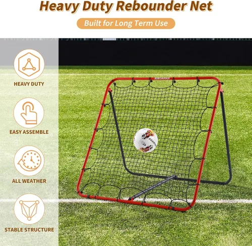 Miniatura 5 de KAIHAOWIN Red de rebote de fútbol, rebote de fútbol de acero de 4 x 4 pies, red de rebote para entrenamiento de práctica de fútbol en el patio