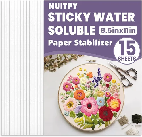 15PCS estabilizador soluble en agua de 8.5" x 11" para bordado, papel de bordado pegar y coser que se lava, estabilizador de bordado, patrones de