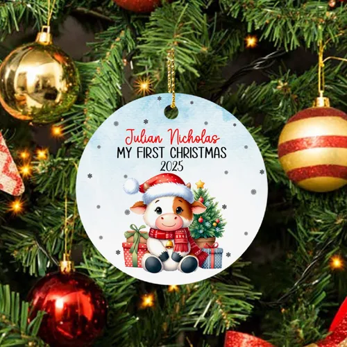 Miniatura 6 de Adorno de Navidad de vaca bebé 2025, adorno personalizado de mi primera Navidad para padres recién nacidos, regalo de recuerdo de primera Navidad