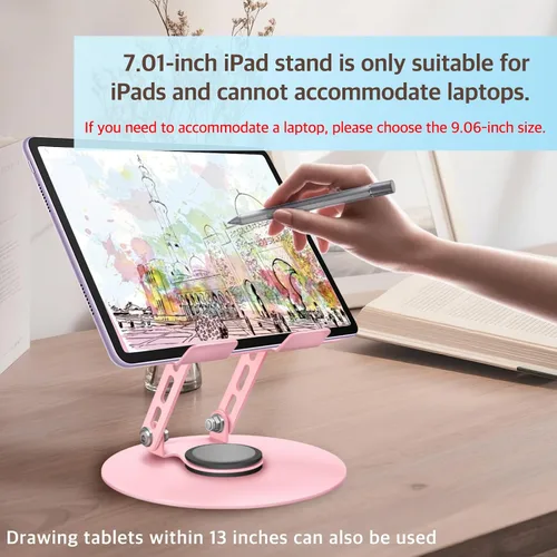 Miniatura 2 de Soporte giratorio de 360° para tablet – Rosa Doble eje giratorio ajustable, diseño plegable Se adapta a iPads y tabletas de hasta 13 pulgadas