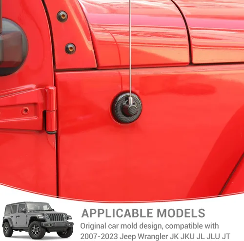 Miniatura 5 de Cubierta de base de antena de radio Jeep compatible con Jeep Wrangler 2007-2023 JK JKU JL JLU/Gladiator JT 2020-2023, grano de fibra de carbono