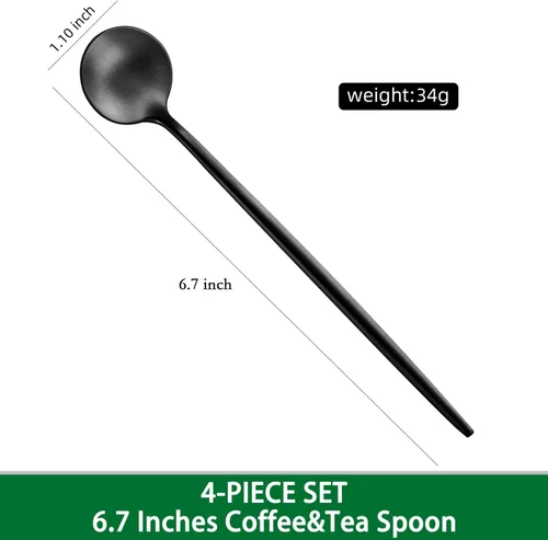 Miniatura 2 de DEHOV 4 cucharas de café 18/10 de acero inoxidable negro satinado de 6.7 pulgadas, cuchara de té helado, cucharas para remover espresso, cucharas