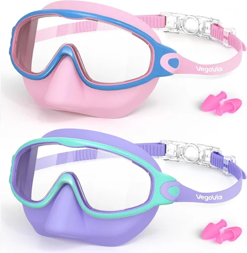 Miniatura 9 de VegoVia Paquete de 2 gafas de natación para niños con cubierta para la nariz, gafas de natación antivaho con protección UV para niños y jóvenes de 3