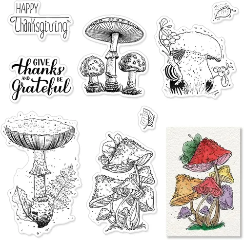 Sellos transparentes de hongos para hacer tarjetas y decoración de álbumes de fotos, hojas de flores, palabras, sellos de goma transparente, sello