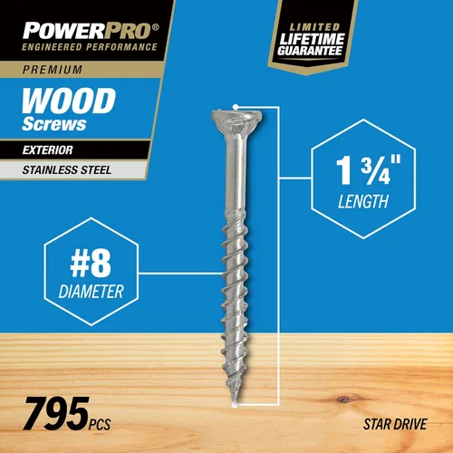 Miniatura 4 de Power Pro 48625 Tornillos para madera, #8 x 1, tornillos marinos de acero inoxidable premium, resistentes a la corrosión, acero inoxidable, tubo