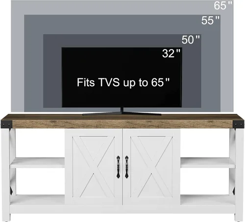 Miniatura 5 de IDEALHOUSE Soporte de TV blanco de 59 pulgadas para TV de hasta 65 pulgadas, gabinete de TV de madera de granja, centro de entretenimiento