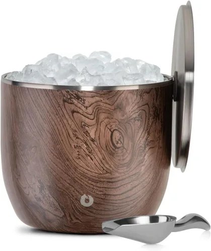 Miniatura 21 de SNOWFOX Cubo de hielo de acero inoxidable con aislamiento al vacío de alta calidad con tapa/pinzas, parte inferior sin goma, accesorios de bar