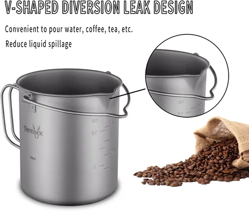 Miniatura 6 de Tentock Taza de titanio para mochileros, camping, taza de café, olla colgante ultraligera, portátil, multifuncional, para cocinar al aire libre