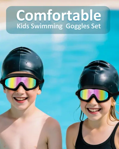 Miniatura 7 de Gafas de natación para niños, antivaho, protección UV y amplia vista & gorro de natación para niños de 3 a 15 años, niños y niñas, bebés