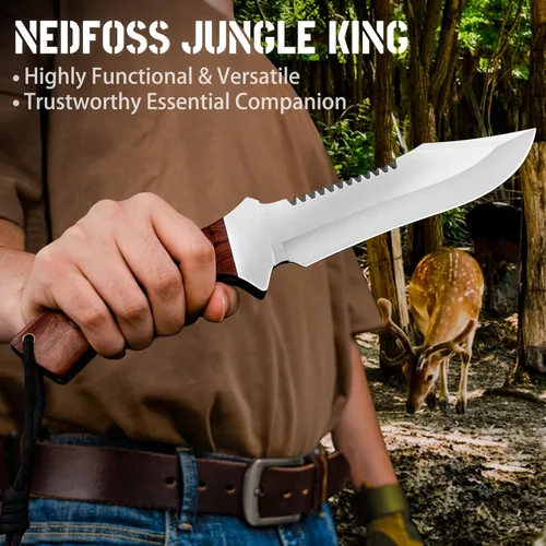 Miniatura 4 de NedFoss Cuchillo de supervivencia de 13 pulgadas con funda, cuchillos de campamento de hoja grande de 7 pulgadas con mango de palisandro, cuchillo