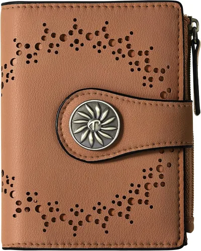 Miniatura 30 de Tipmile - Cartera pequeña para mujer, cartera de cuero con bloqueo RFID, plegable con bolsillo para monedas y con cremallera, Beige, Casual