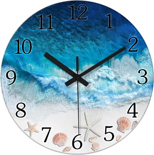 Miniatura 15 de XNM Relojes de Pared de Paisaje Natural para Baño, Funciona con Pilas, 30.5 cm, Negro y Blanco, Redondo, Silencioso, sin Tictac, de Vidrio, Pequeño