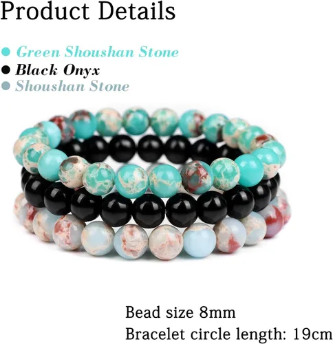 Miniatura 5 de Risyfjew 3 pulseras de cristal curativo para mujer de 0.315 in de piedra natural con cuentas elásticas de amatista, regalos de joyería