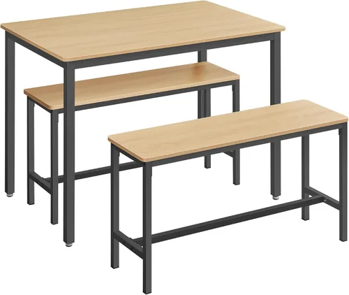 VASAGLE Juego de mesa de comedor para 4, mesa de cocina con 2 bancos, mesa de comedor de 43.3 x 27.6 x 29.5 pulgadas, mesa de comedor de 38.2 x 11.8