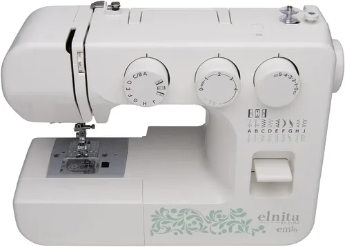 Miniatura 3 de Elnita EM16 - Máquina de coser mecánica con 16 puntadas, enhebrador de agujas integrado y brazo libre convertible; ligera y portátil para todas