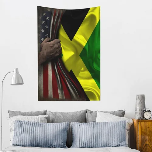 Miniatura 5 de Tapiz de mitad de bandera estadounidense y bandera de Jamaica de 60 x 40 pulgadas, divertido tapiz estético, arte de pared para dormitorio, sala