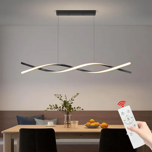 Miniatura 21 de Lámpara colgante, lámpara colgante lineal LED regulable, lámpara colgante fija, lámpara de araña LED moderna curvada, lámparas de araña para comedor