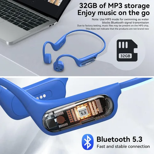 Miniatura 4 de Auriculares de conducción ósea, auriculares de natación IP68, auriculares de conducción ósea con modo MP3, memoria de 32 GB de hasta 8 horas