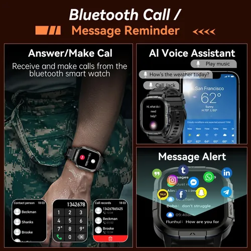 Miniatura 2 de Reloj inteligente para hombre, rastreador de actividad física: militar resistente al agua, responder llamada, relojes digitales para hombre, correr