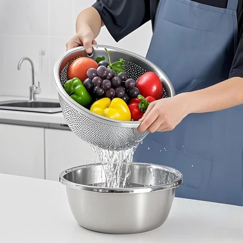 Miniatura 7 de Colador de arroz de acero inoxidable 304, colador microporoso, coladores y coladores para lavar, cuenco para lavar frutas con colador