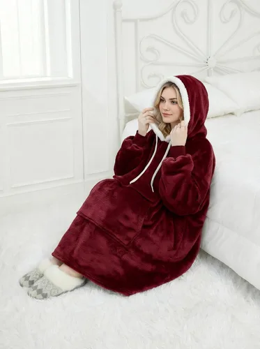Miniatura 6 de Qeils Manta con Capucha Portátil para Mujeres, Cómoda Sudadera Sherpa como Regalo de Cumpleaños y Navidad, Chaqueta de Gran Tamaño con Capucha
