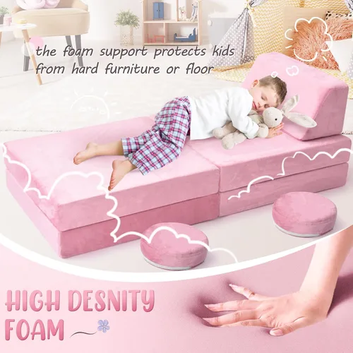 Miniatura 5 de Sofá de juegos para niños, sofá de 10 piezas para sala de juegos y dormitorio, modular para jugar, crear, dormir (rosa)
