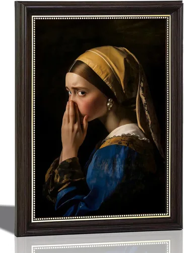 Miniatura 10 de Pintura clásica de Mona Lisa enmarcada en oro, arte de pared de baño, póster divertido de humor divertido para baño, impresión en lienzo de baño