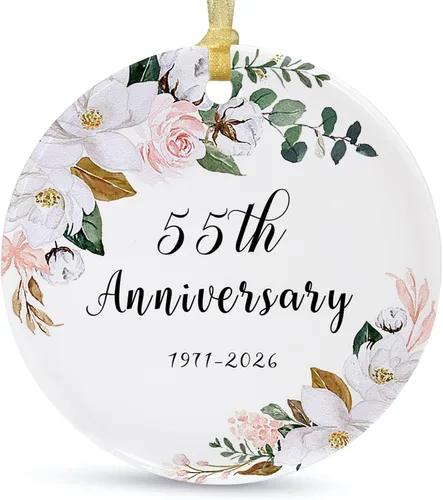 SIABERTERL Adorno de 55 aniversario 2026, 55 aniversario para parejas y padres, adorno de cerámica de aniversario de 55 años para bodas en el hogar