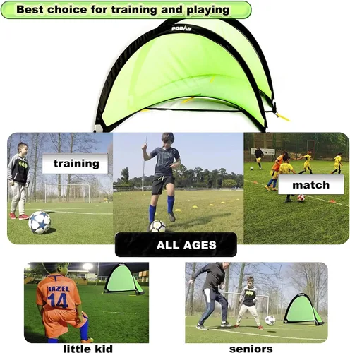 Miniatura 9 de Poray Soccer Goal for Kid Easy-up Set of Two Portable Soccer Net 210D Oxford with 8 Field Marker Cones Extra Stakes Fun for Backyard and Soccer Verde