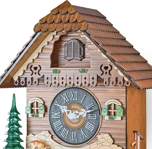 Miniatura 8 de TIMEGEAR Reloj de pared de cuco con modo nocturno, movimiento de cuarzo y péndulo oscilante (La granja)