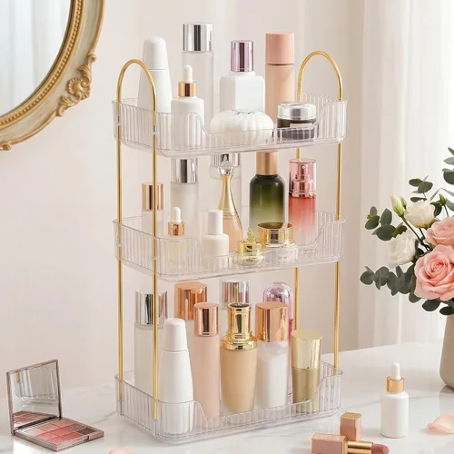 Miniatura 18 de Aveniee Organizador de mostrador de baño, estante de almacenamiento de perfume y cuidado de la piel de 2 niveles, bandeja de tocador para cosméticos