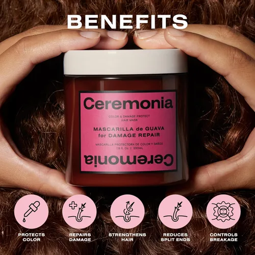 Miniatura 3 de Ceremonia Mascarilla para el cabello Guava Color & Damage Protect Tratamiento de reposición de humedad para cabello dañado y puntas abiertas