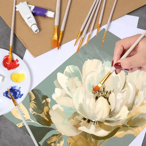 Miniatura 8 de Mr. Pen - Pinceles de artista para pintura acrílica, 10 piezas, mango ergonómico de madera beige, cerdas sintéticas en diferentes tamaños y formas
