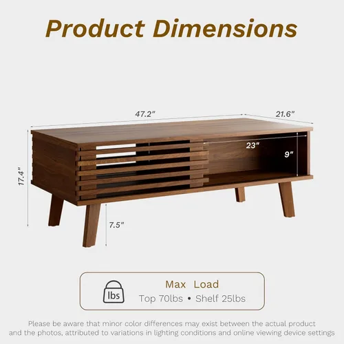 Miniatura 8 de Furniway Mesa de Centro Moderna de Mediados del Siglo, Mesa de Centro de Madera con Almacenamiento, Mesa de Estilo Rústico para Sala de Estar