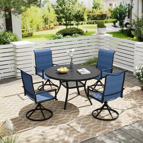 Miniatura 2 de VICLLAX Juego de 2 sillas de comedor giratorias para patio, sillas de exterior de tela de malla de textileno acolchada con reposabrazos para porche
