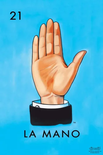 21 La Mano Hand Loteria Tarjeta Mexicana Bingo Lotería Arte de Pared Impresión Póster 12x18