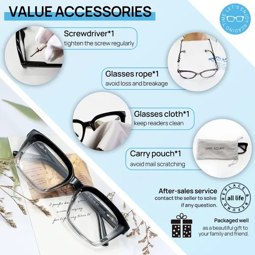 Miniatura 6 de MARE AZZURO Gafas de Lectura Retro Cuadradas +1.75 para Hombre Lentes Grandes 1.0 1.25 1.5 1.75 2.0 2.25 2.5 2.75 3.0 3.5 4.0 5.0 6.0